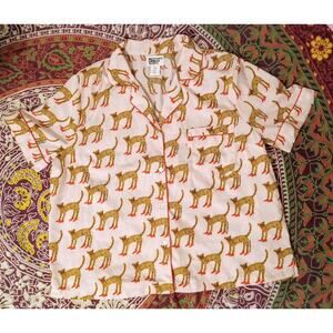 Bouffants & Broken Hearts Women’s Pajama Top Pink Cheetah in Heels Top ONLY SZ M